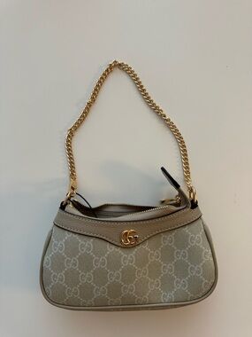 Gucci Beige GG Canvas Shoulder Bag with Gold Chain